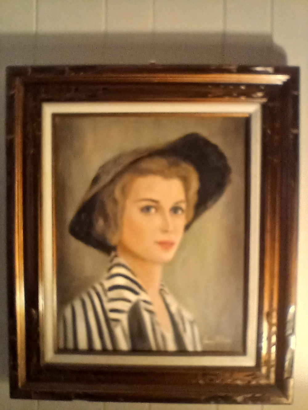 Framed Grace Kelly Portrait Painting in Original Frame